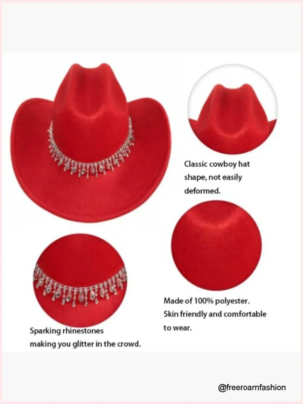 Rhinestone Cowboy Hat with Fringe Trim Wide Brim Cowgirl Hat Bling Diamond Hat